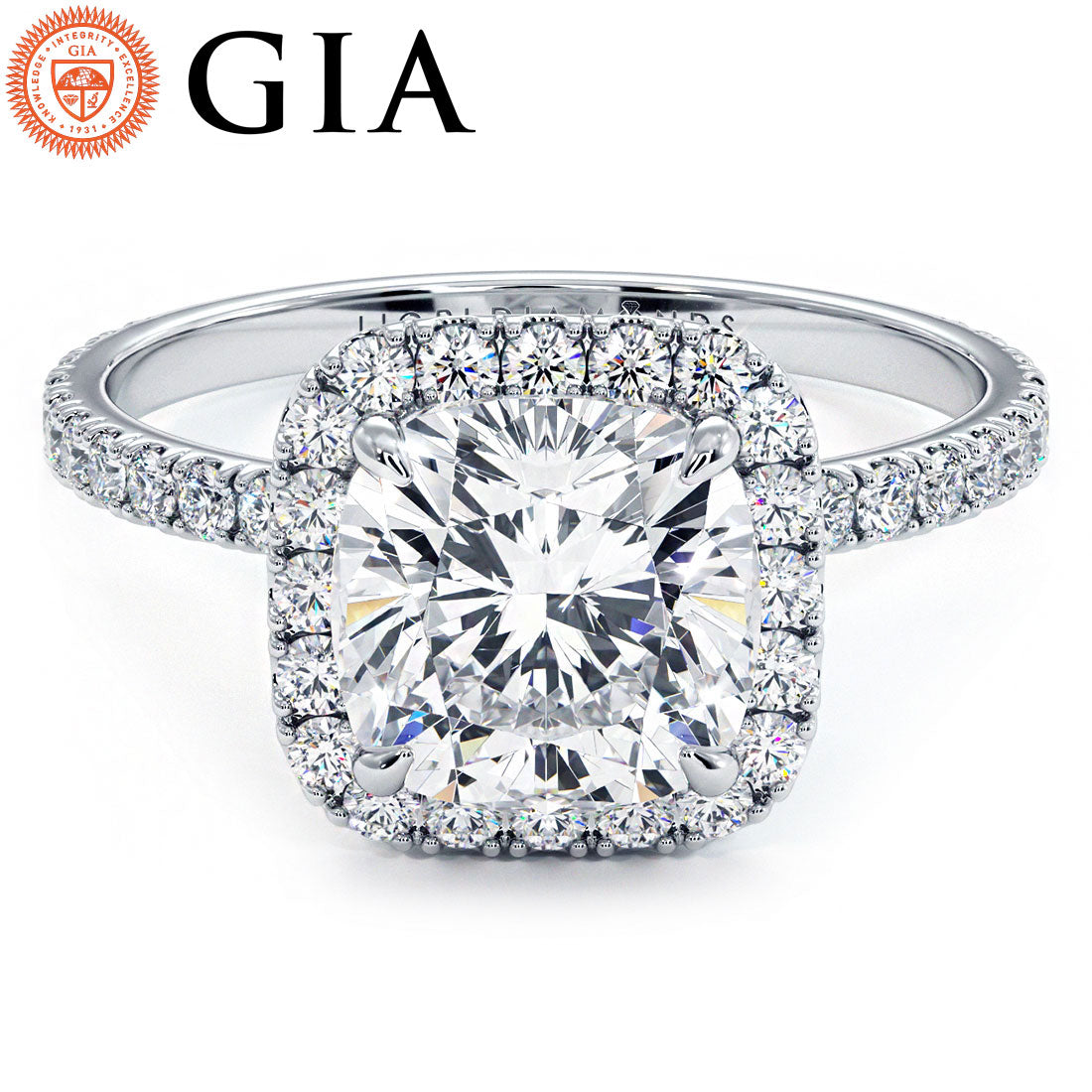 2 Carat Cushion Cut Petite Squarish Halo Micropavé