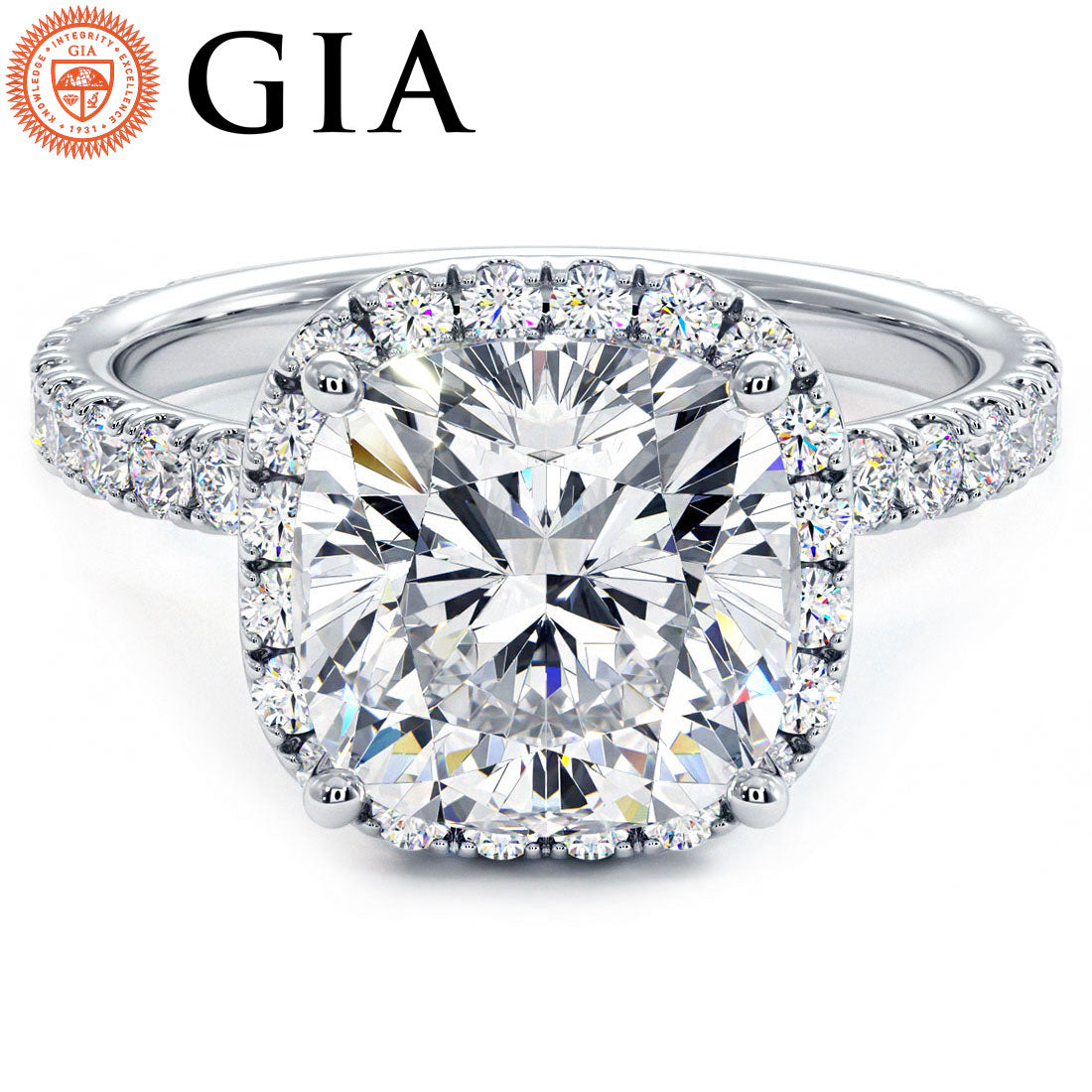 3.5 Carat Cushion Cut Petite Squarish Halo Micropavé