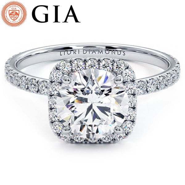 1.5 Carat Round Brilliant Petite Squarish Halo Micropavé