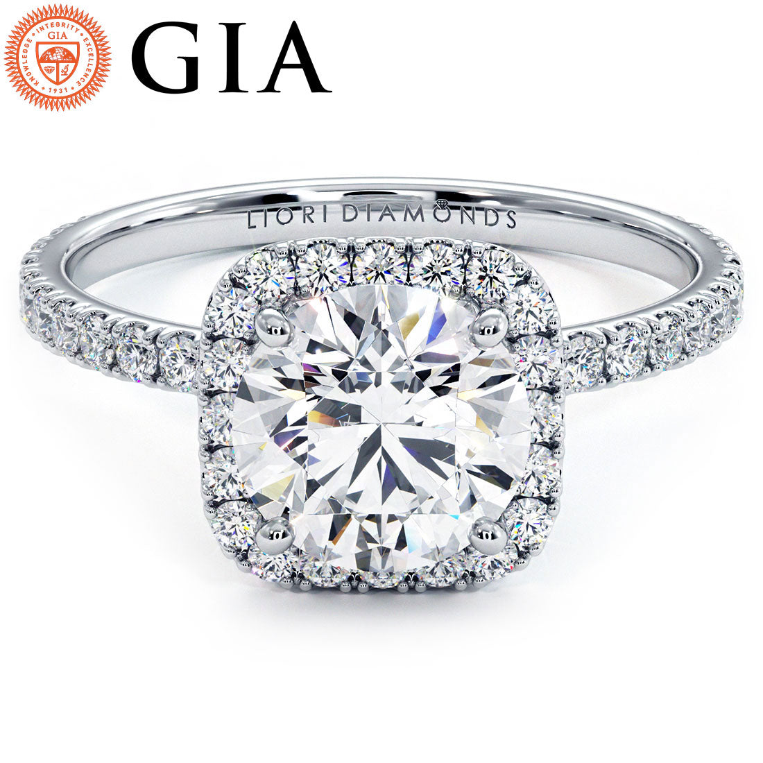 1.5 Carat Round Brilliant Petite Squarish Halo Micropavé