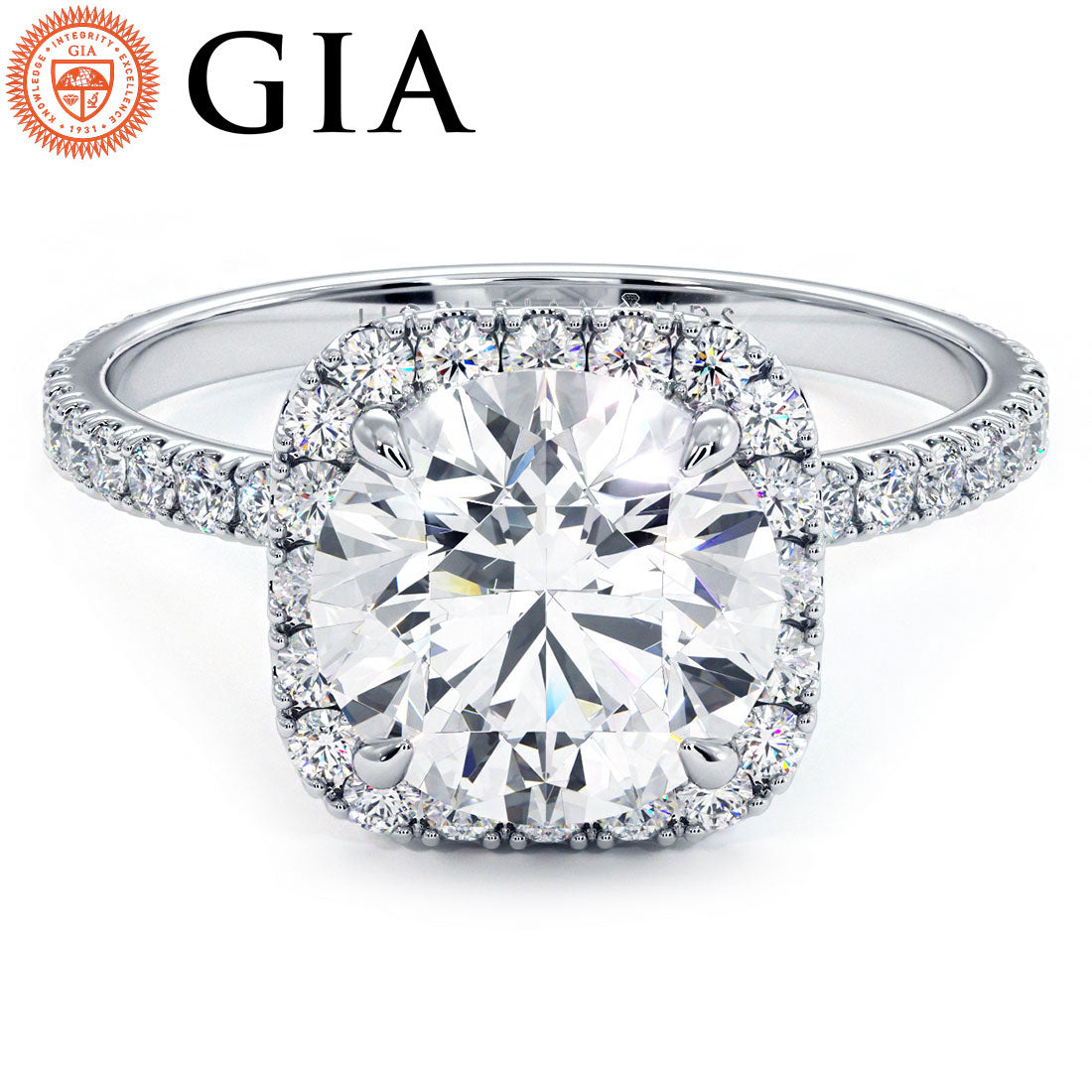 2 Carat Round Brilliant Petite Squarish Halo Micropavé