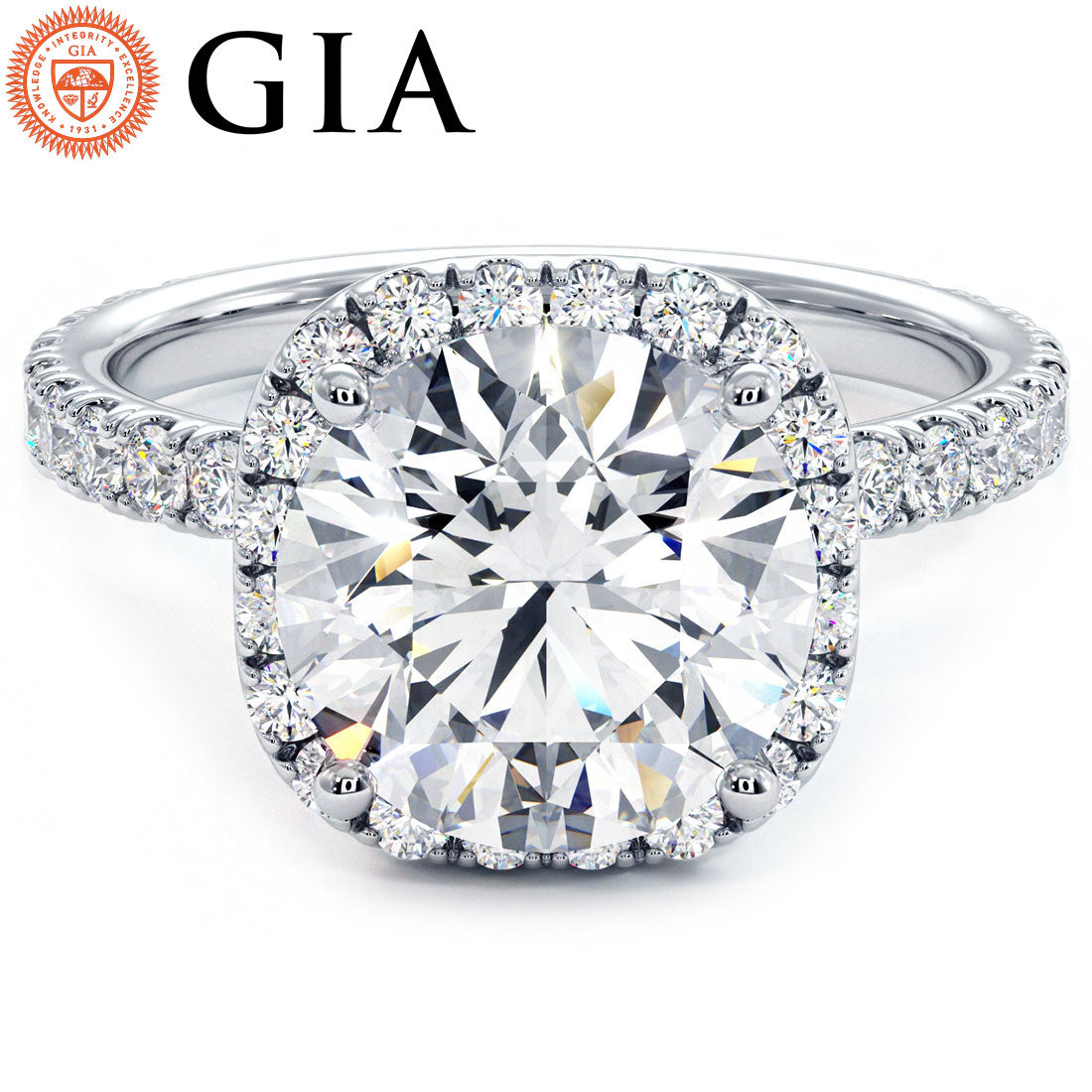 3.5 Carat Round Brilliant Petite Squarish Halo Micropavé