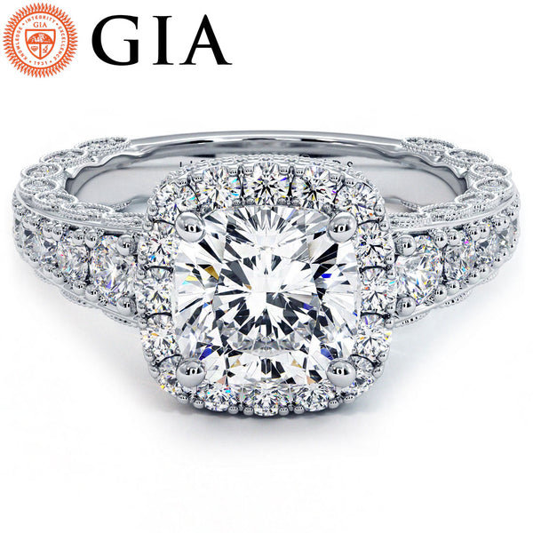 1.5 Carat Cushion Cut Filigree Vintage Style Halo