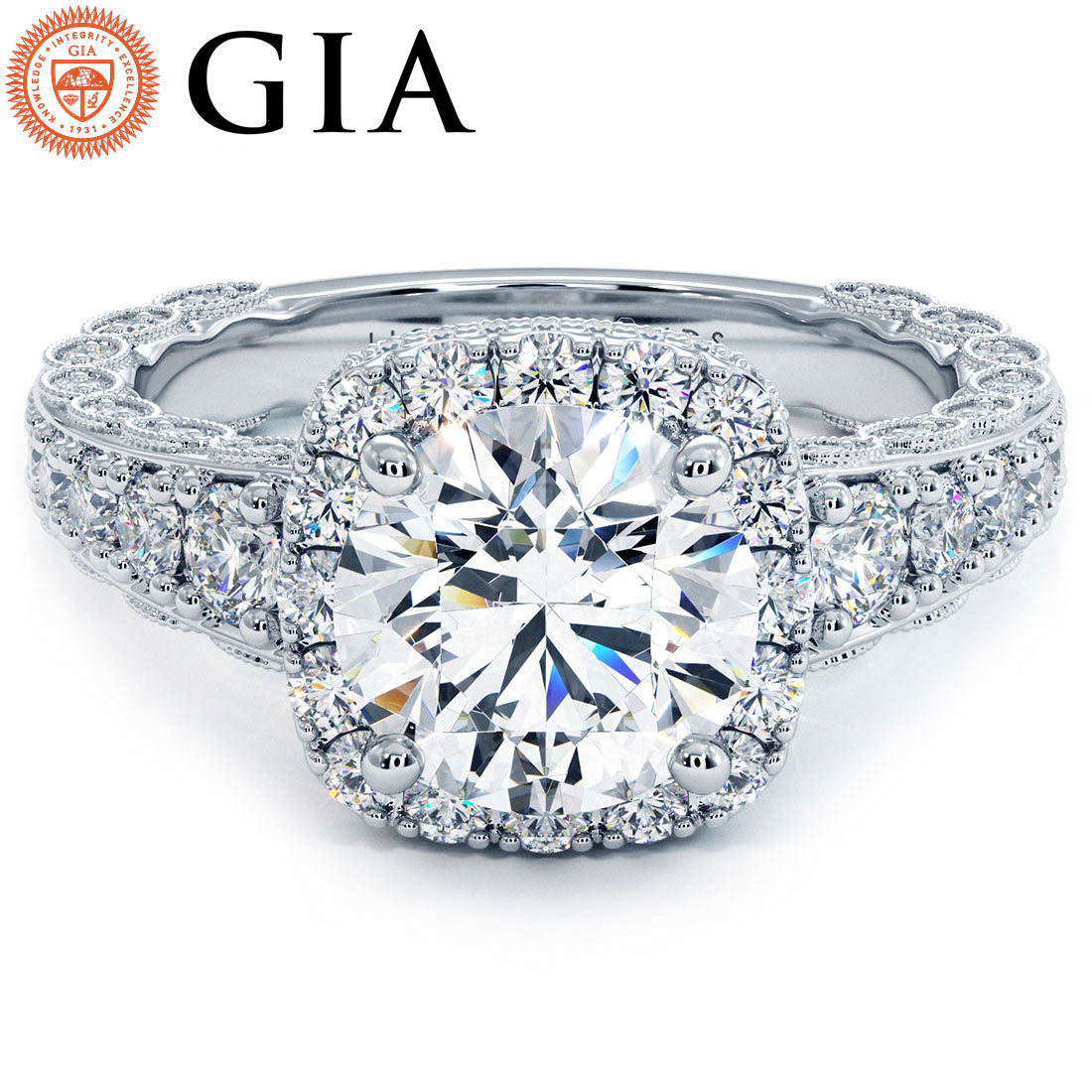1.5 Carat Round Brilliant Filigree Vintage Style Halo