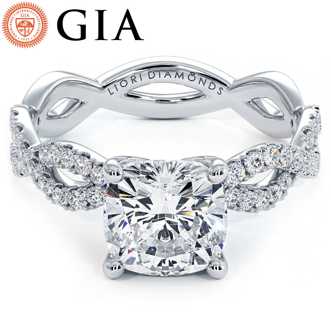 1.5 Carat Cushion Cut Infinity Twist Micropavé