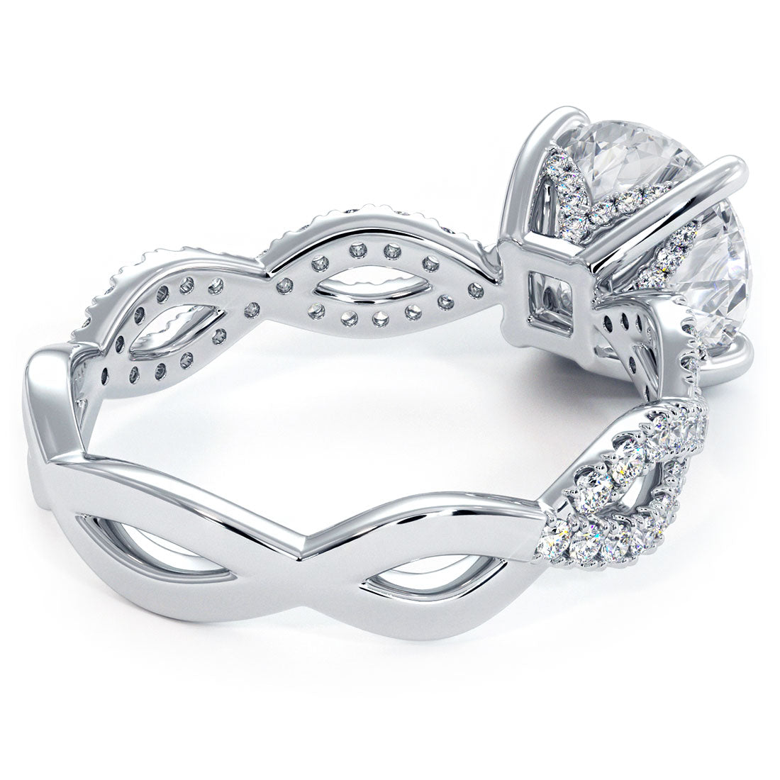 4.15ctw Round Brilliant F-VS1 Infinity Twist Micropavé Lab Grown Diamond Engagement Ring set in 14k White Gold