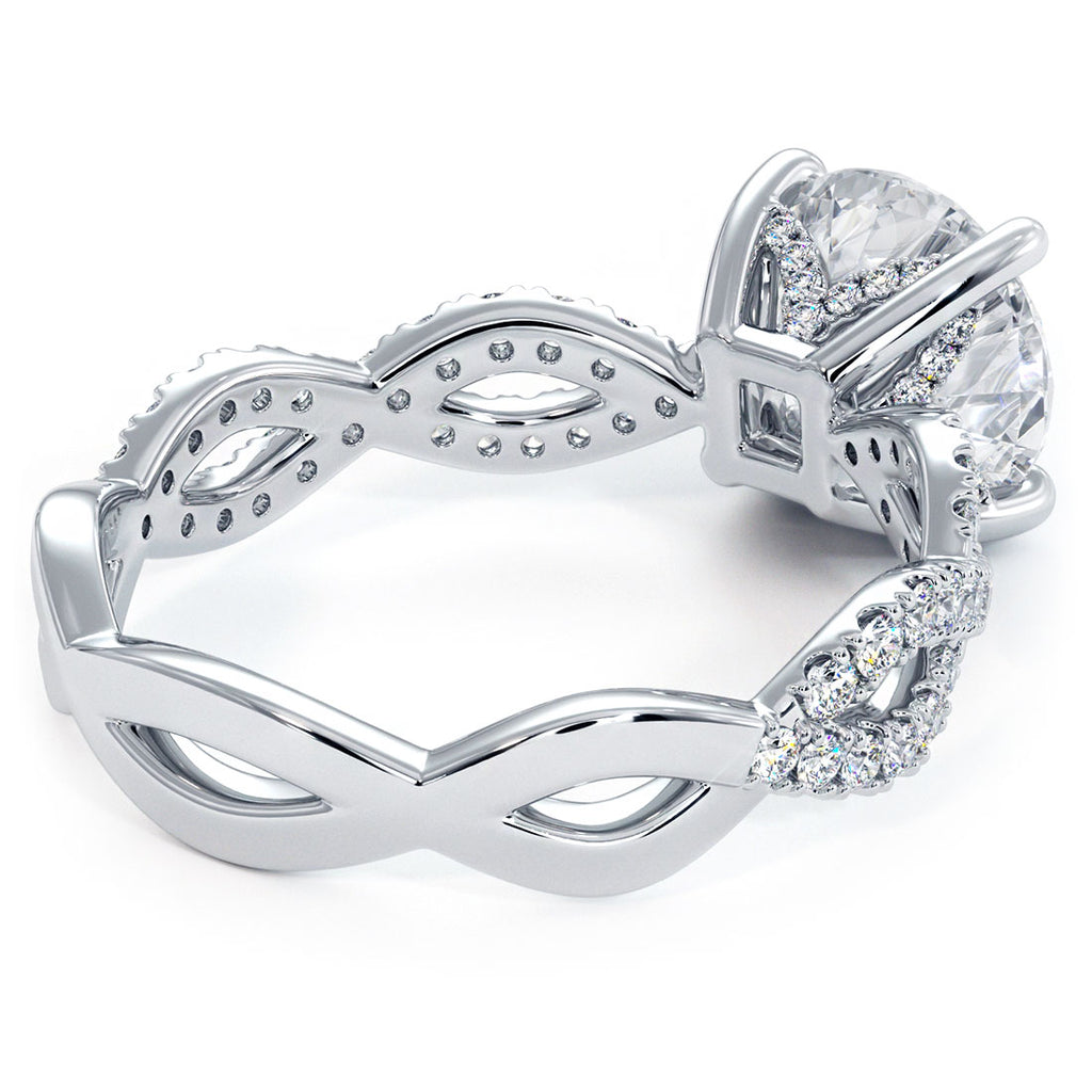 4.15ctw Round Brilliant F-VS1 Infinity Twist Micropavé Lab Grown Diamond Engagement Ring set in 14k White Gold