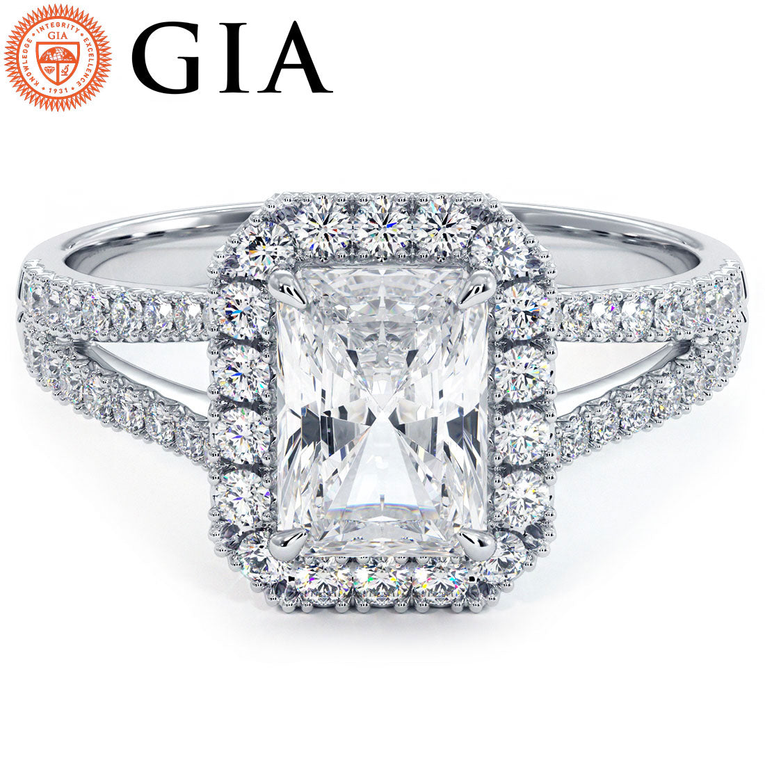 1 Carat Radiant Cut French Cut Halo Split Shank
