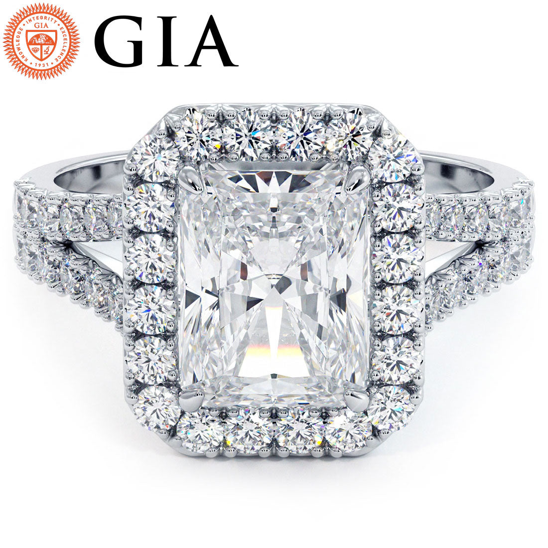 3 Carat Radiant Cut French Cut Halo Split Shank