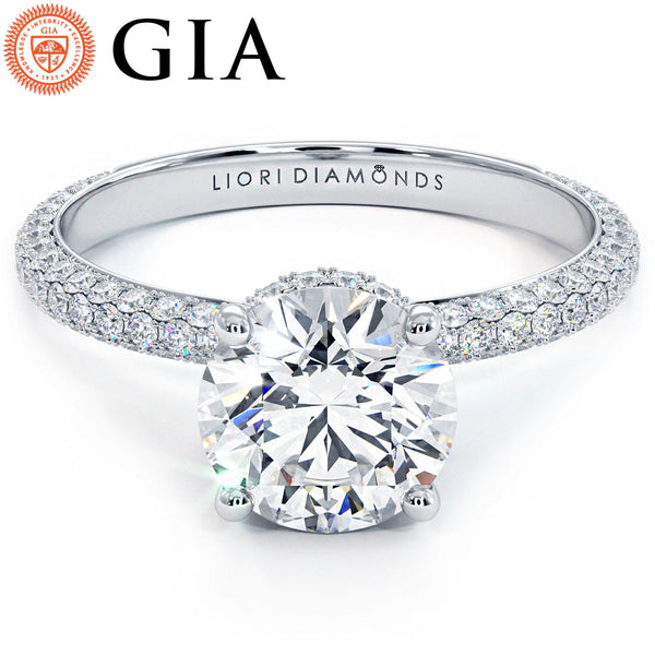 1.5 Carat Round Brilliant Under Halo Trio Micropavé