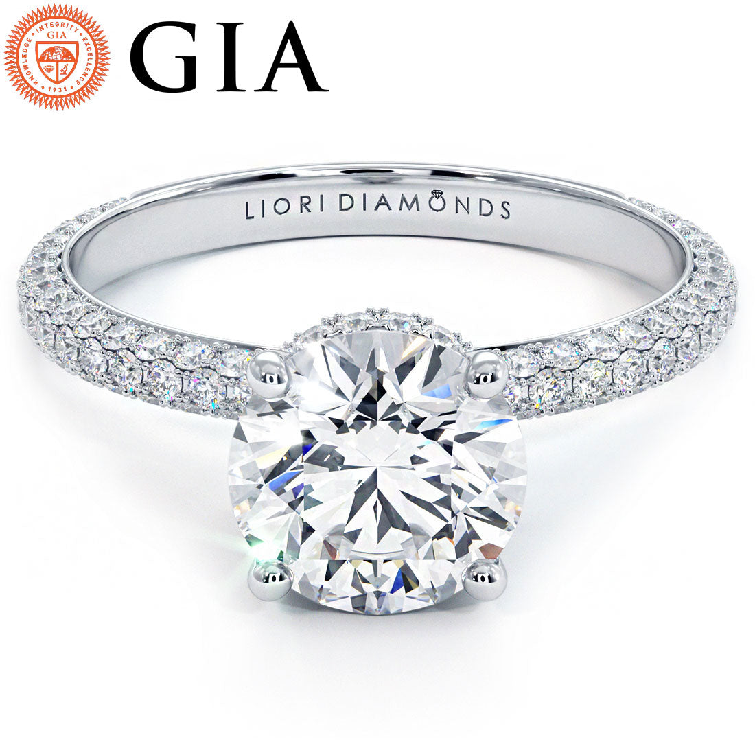1.5 Carat Round Brilliant Under Halo Trio Micropavé
