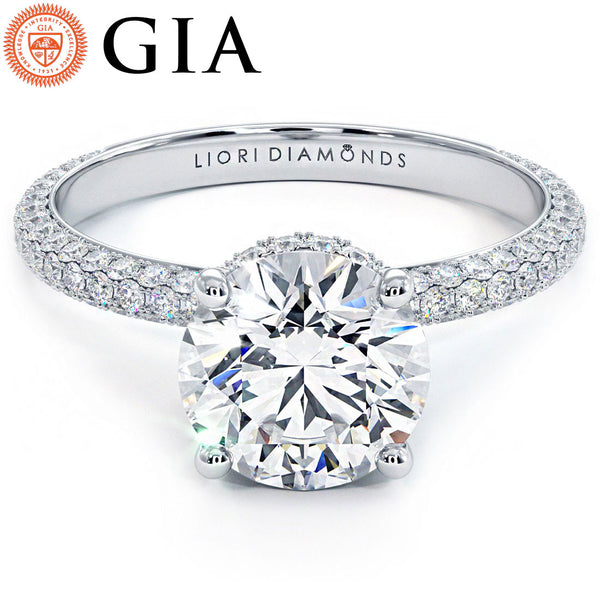 2 Carat Round Brilliant Under Halo Trio Micropavé