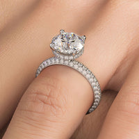 4.08ctw GIA Certified Round Brilliant Under Halo Trio Micropavé Lab Grown Diamond Engagement Ring set in 18k White Gold