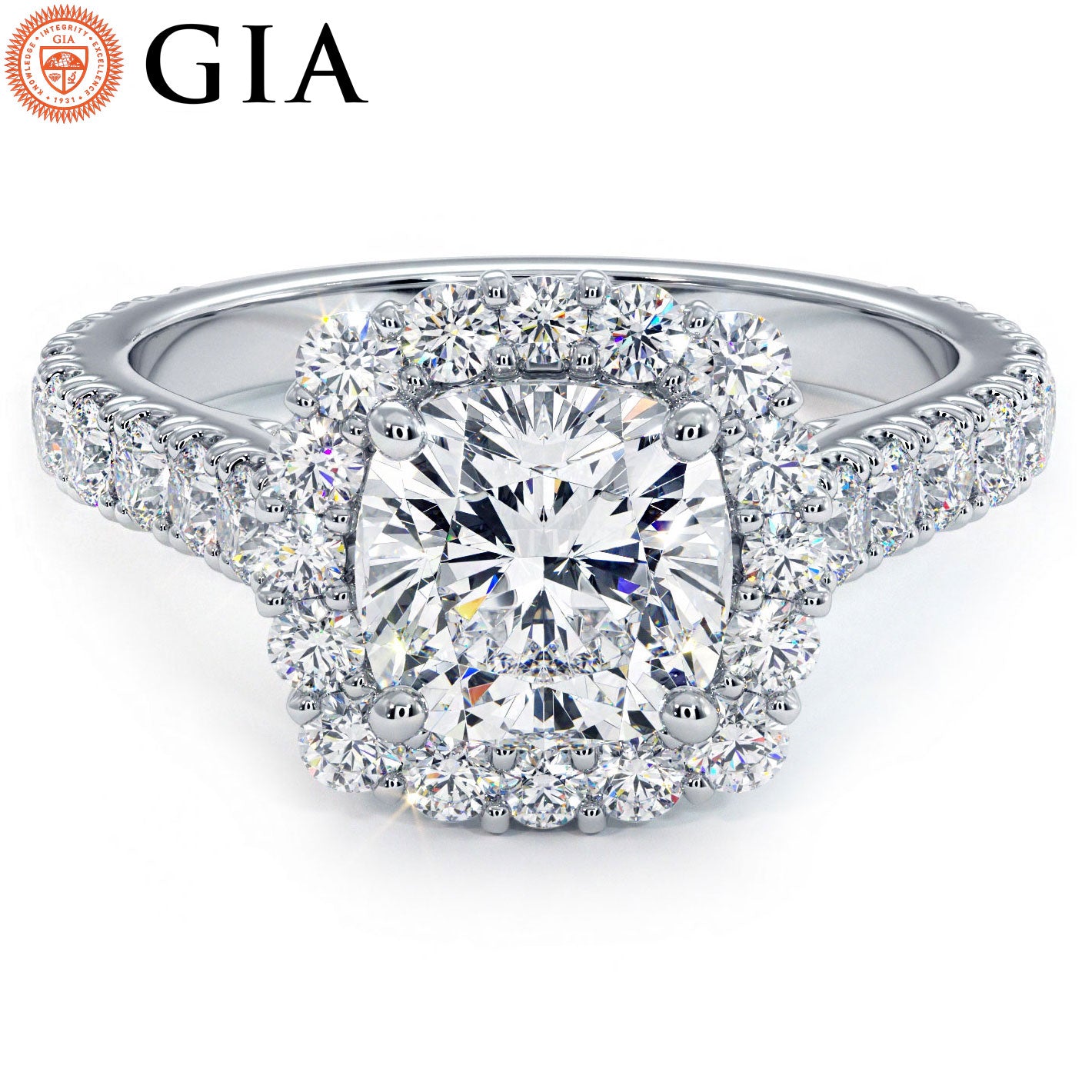 2 Carat Cushion Cut Micro Prong Set Halo