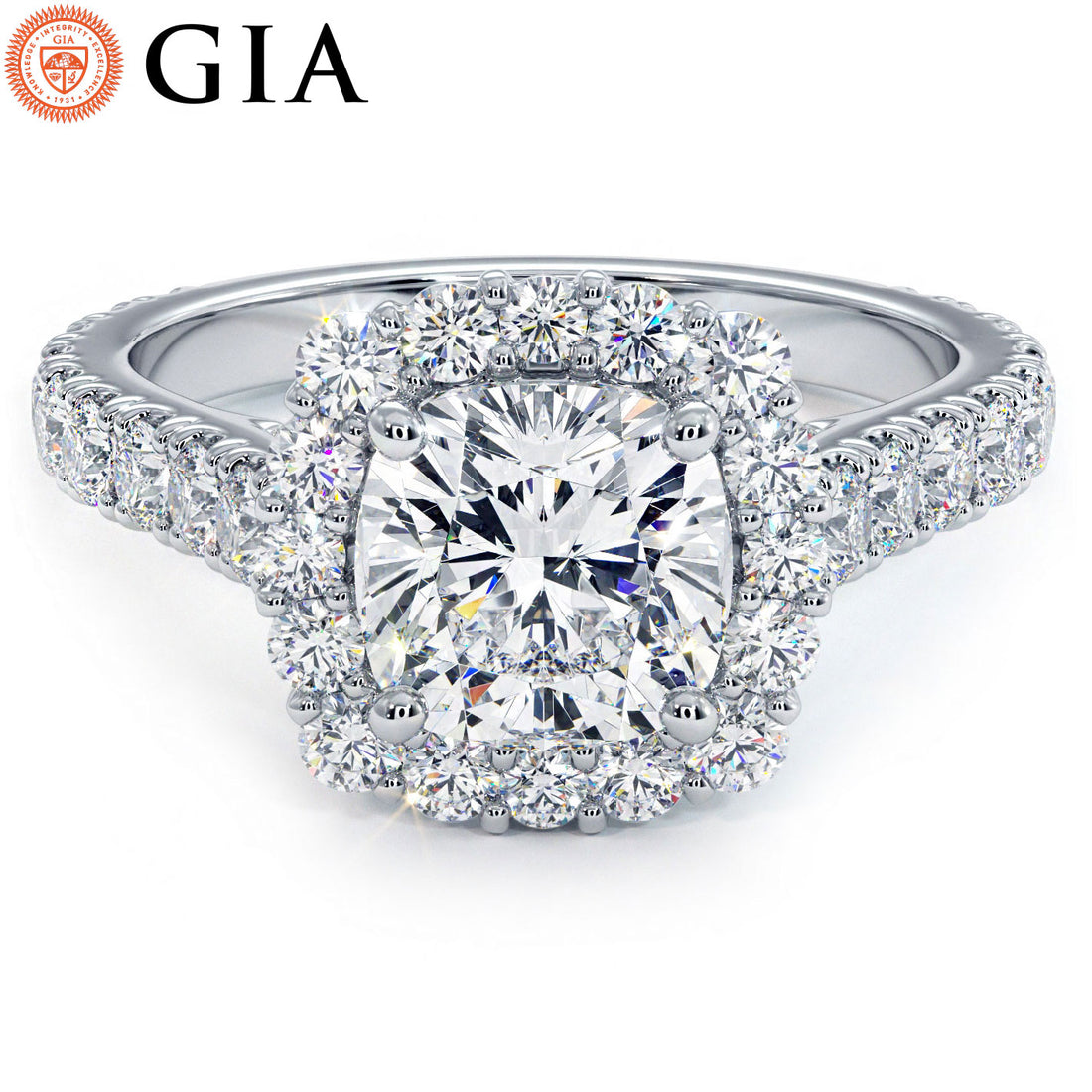 2 Carat Cushion Cut Micro Prong Set Halo