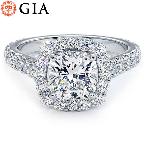 2 Carat Cushion Cut Micro Prong Set Halo