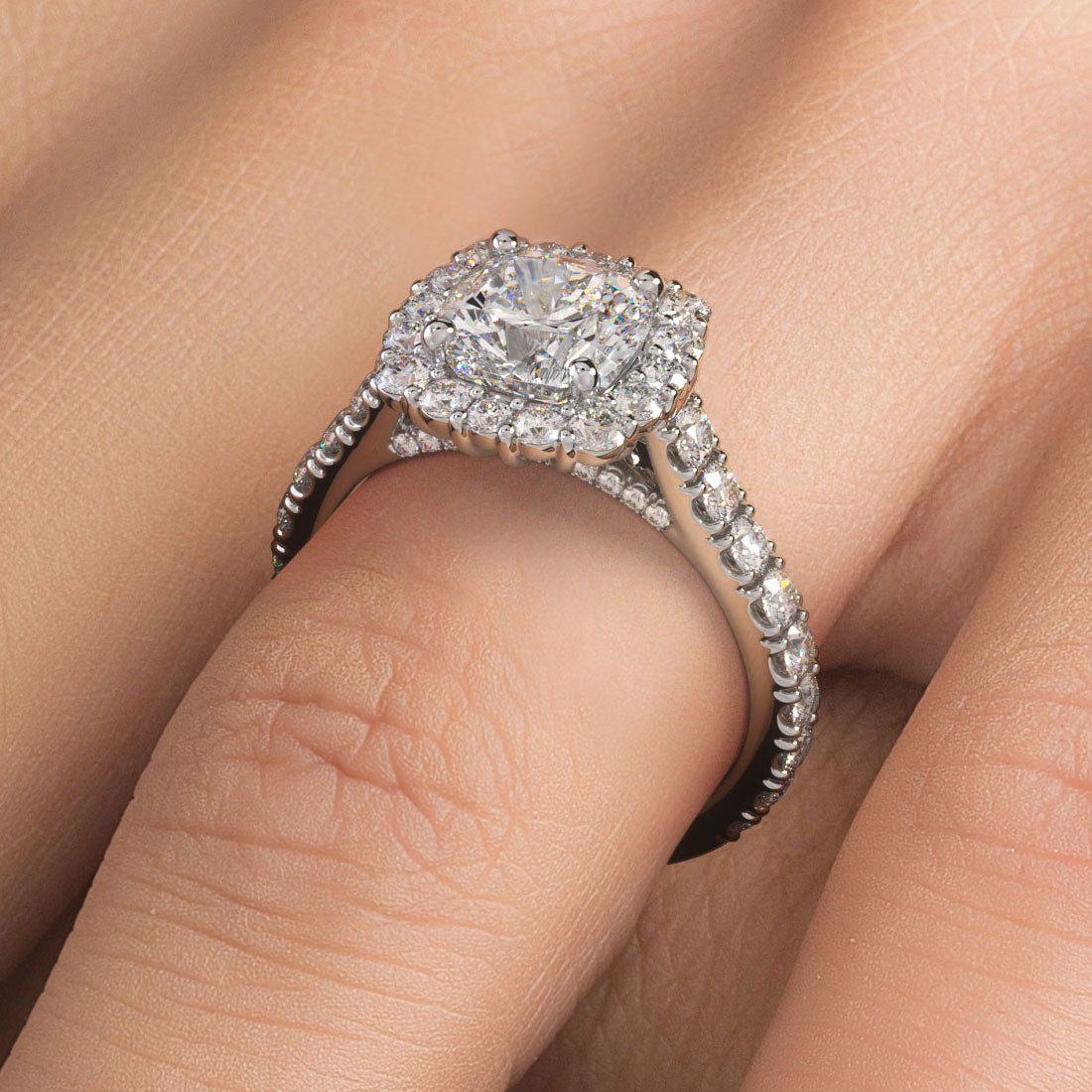 2 Carat Cushion Cut Micro Prong Set Halo