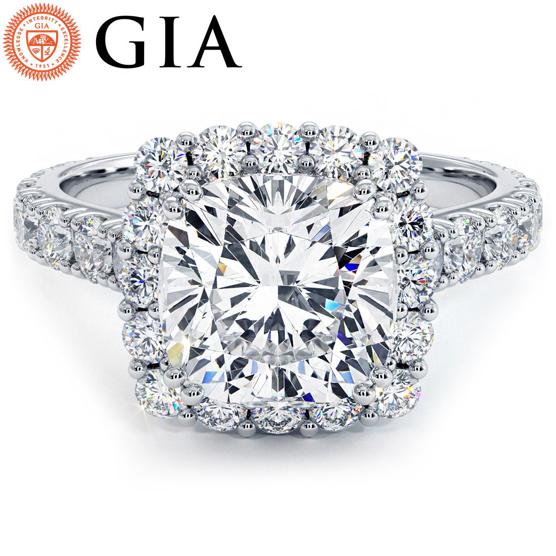 3 Carat Cushion Cut Micro Prong Set Halo