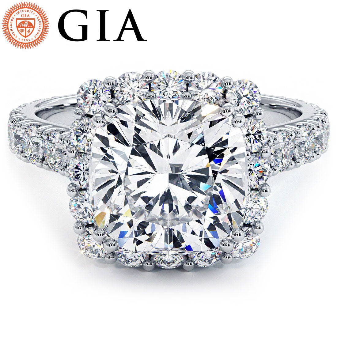 4 Carat Cushion Cut Micro Prong Set Halo