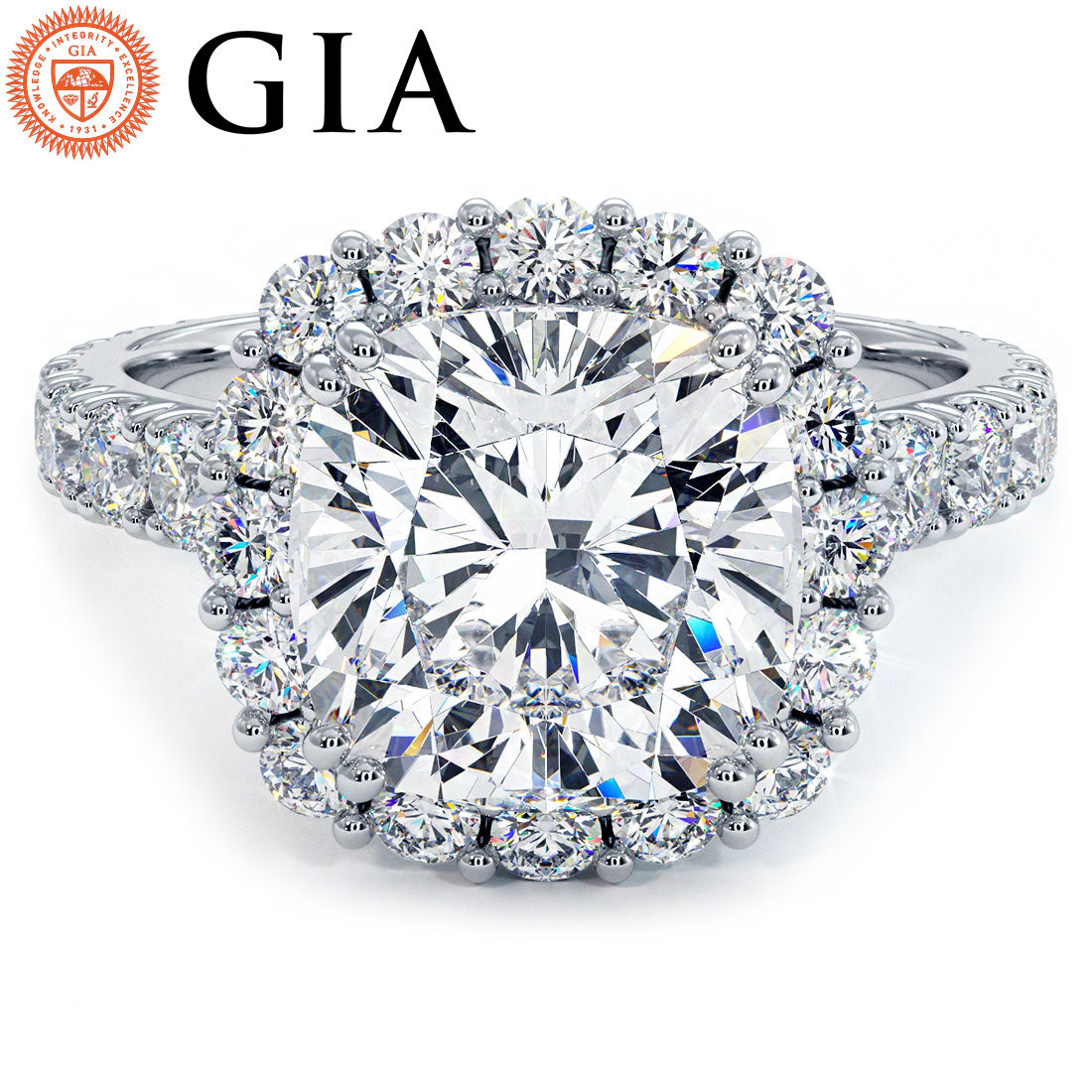 5 Carat Cushion Cut Micro Prong Set Halo