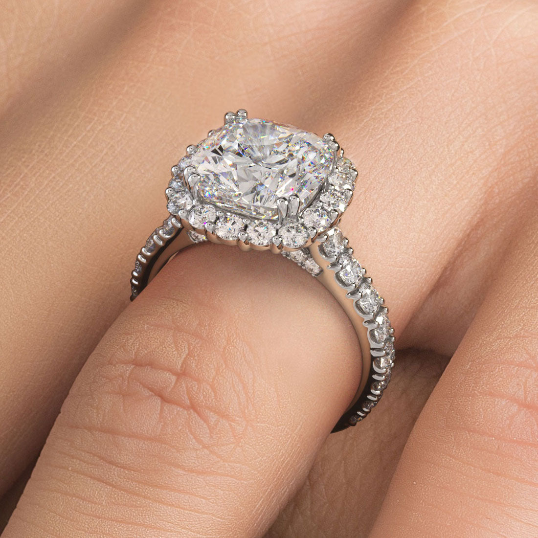 5 Carat Cushion Cut Micro Prong Set Halo