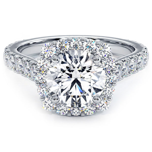 3.08ctw E-VS2 Natural Round Diamond Micro Prong Set Halo Engagement Ring 18k White Gold