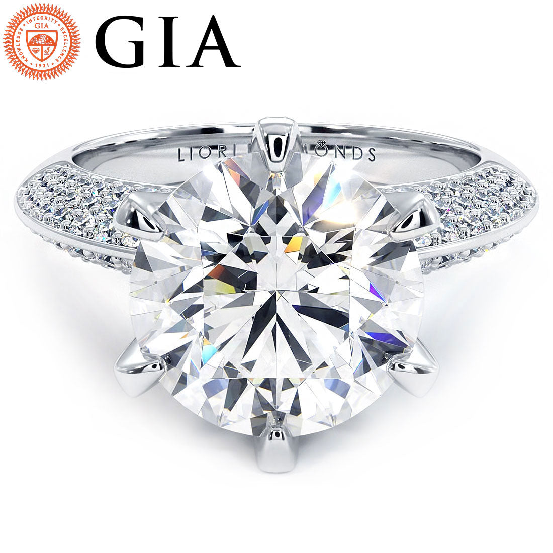 5 Carat Round Brilliant Petite Knife Edge Micropavé Shank