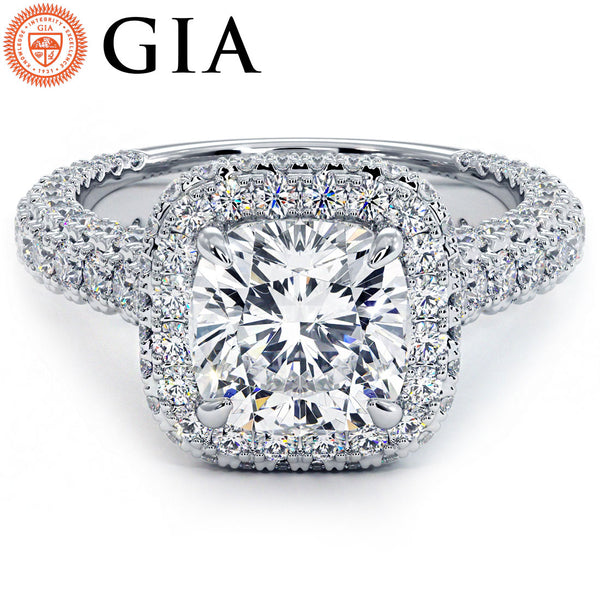 2 Carat Cushion Cut Halo 3D Micropavé Shank