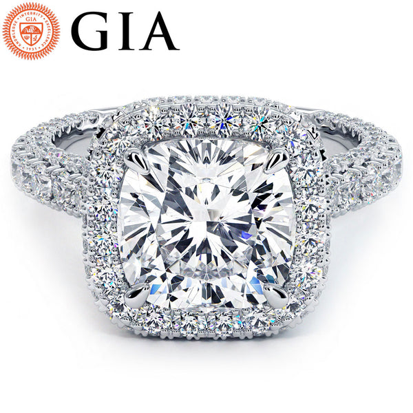 3 Carat Cushion Cut Halo 3D Micropavé Shank