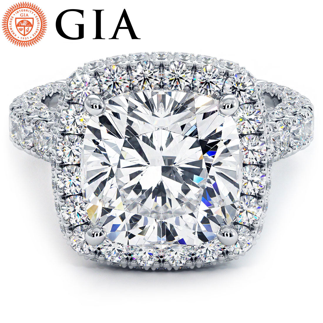 5 Carat Cushion Cut Halo 3D Micropavé Shank