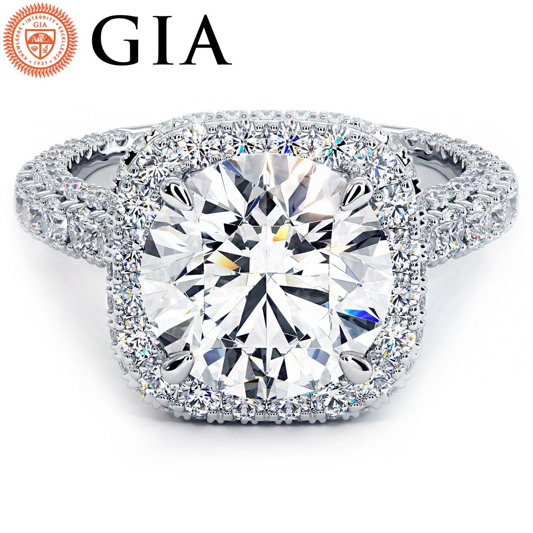 3 Carat Round Brilliant Halo 3D Micropavé Shank