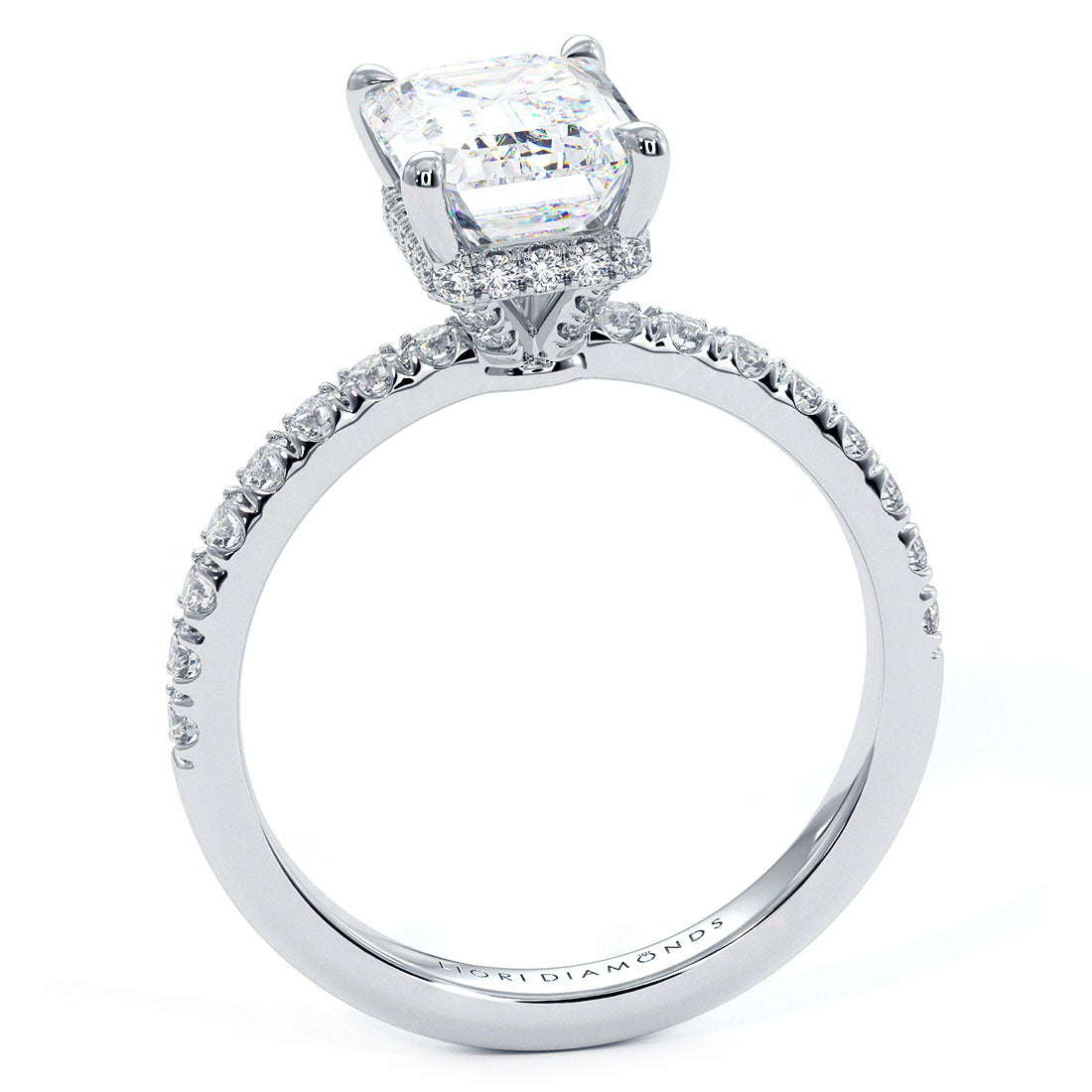 2.48ctw GIA Certified D-VS1 Emerald Cut Under Halo Petite Micropavé Lab Grown Diamond Engagement Ring set in 14k White Gold