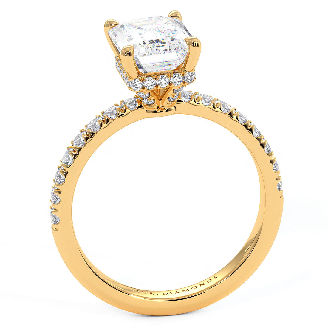 2 Carat Emerald Cut Under Halo Petite Micropavé