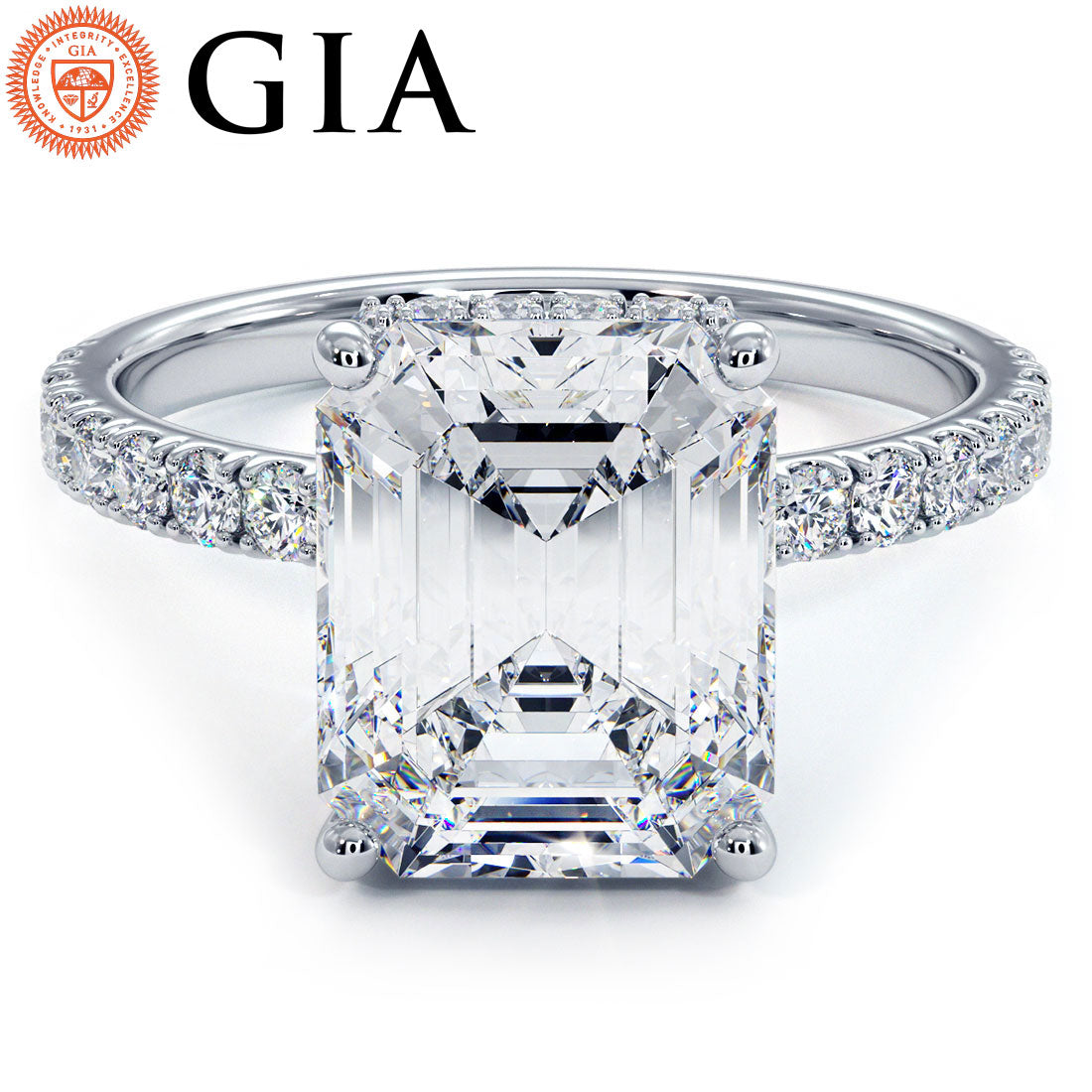 3 Carat Emerald Cut Under Halo Petite Micropavé