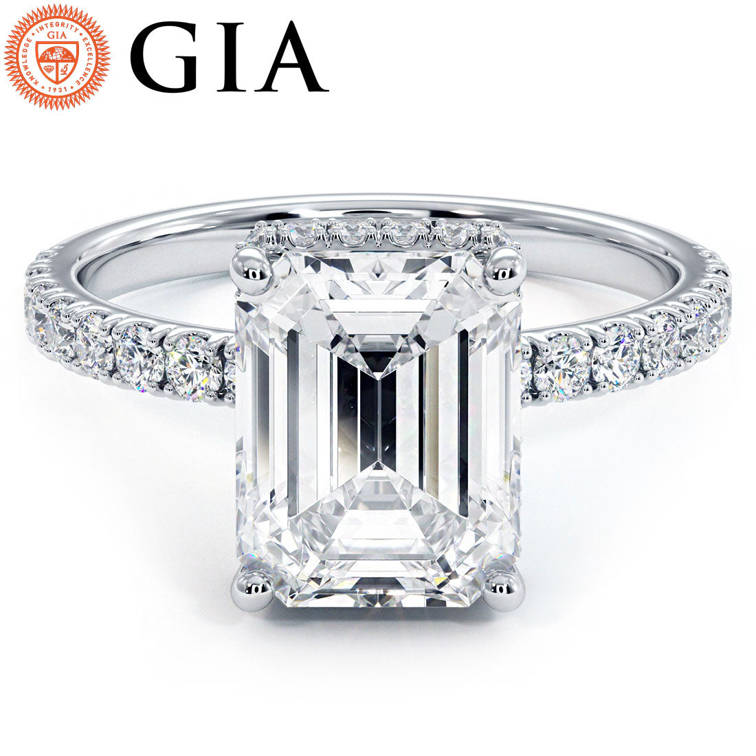 3 Carat Emerald Cut Under Halo Petite Micropavé