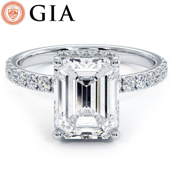 3 Carat Emerald Cut Under Halo Petite Micropavé