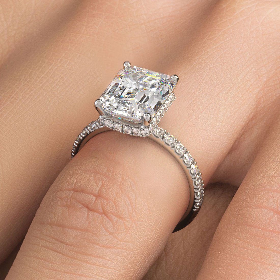 Carat Emerald Cut Under Halo Petite Micropavé – Liori Diamonds