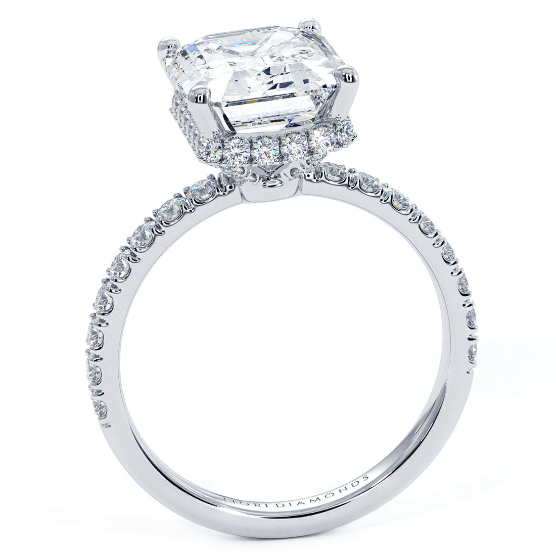 3 Carat Emerald Cut Under Halo Petite Micropavé