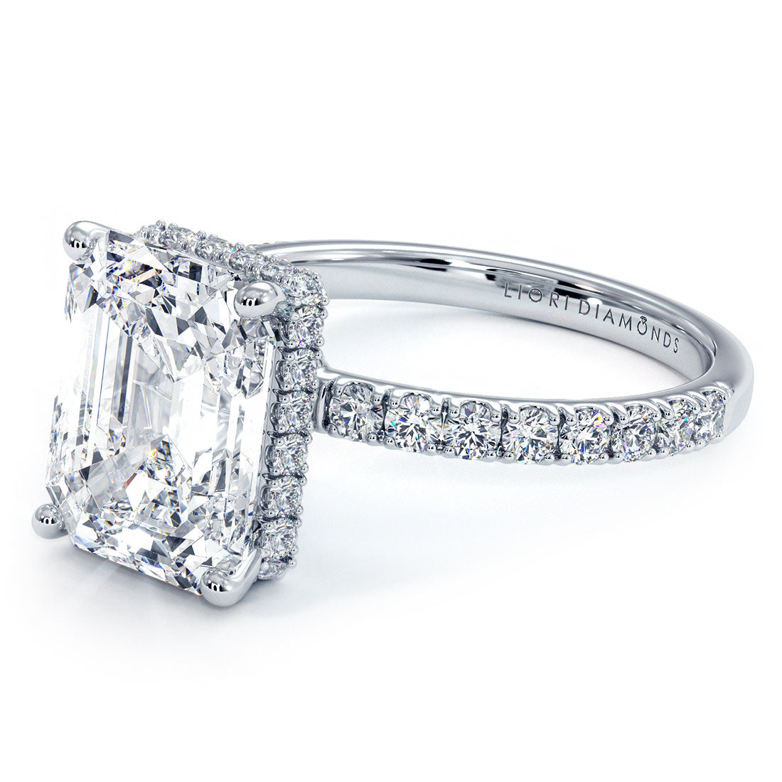 3 Carat Emerald Cut Under Halo Petite Micropavé