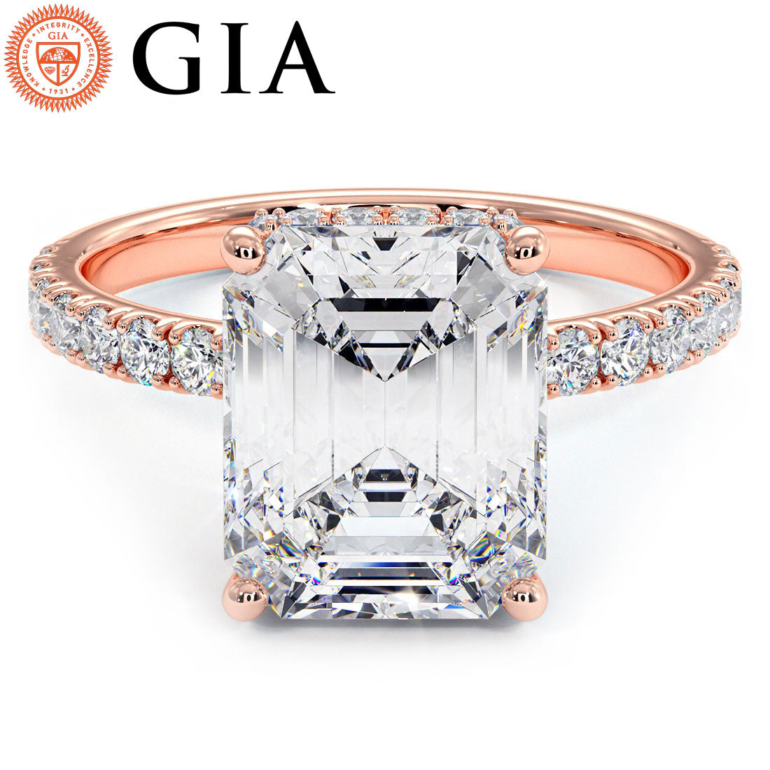 3 Carat Emerald Cut Under Halo Petite Micropavé