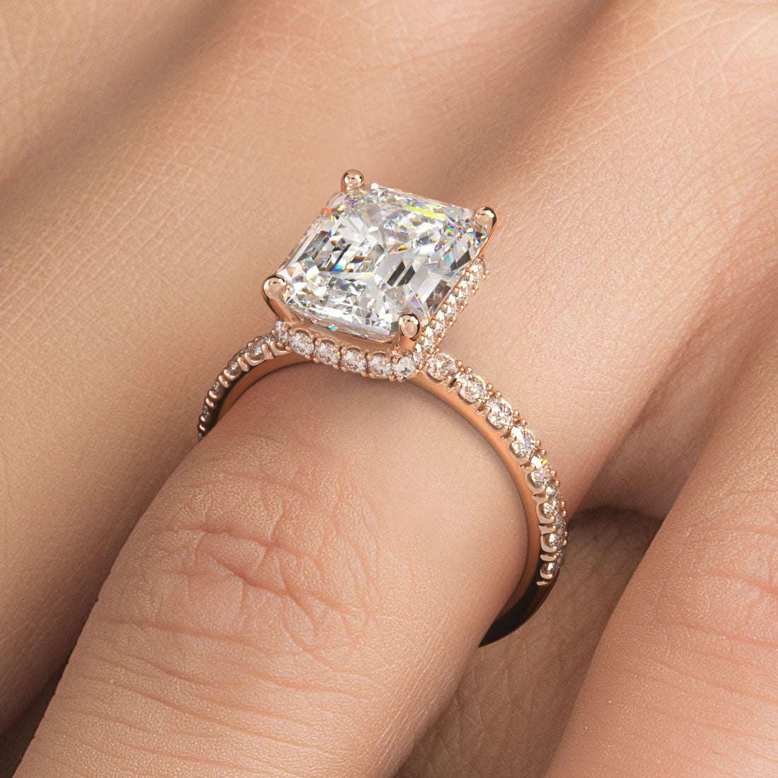 3 Carat Emerald Cut Under Halo Petite Micropavé