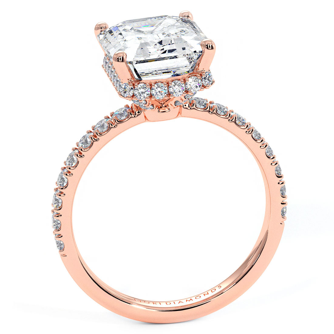 3 Carat Emerald Cut Under Halo Petite Micropavé