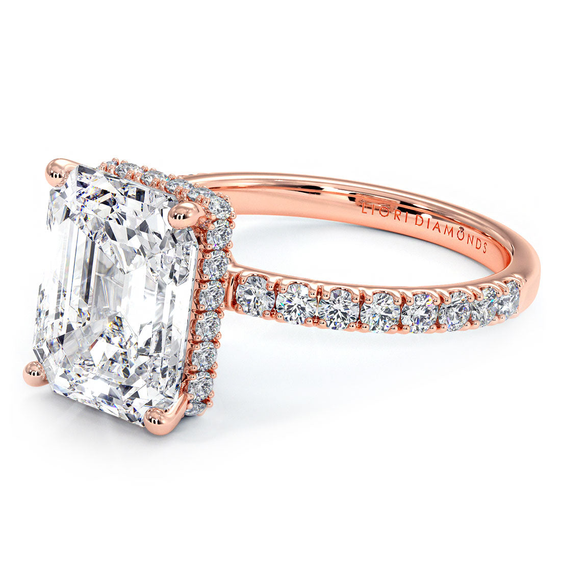 3 Carat Emerald Cut Under Halo Petite Micropavé