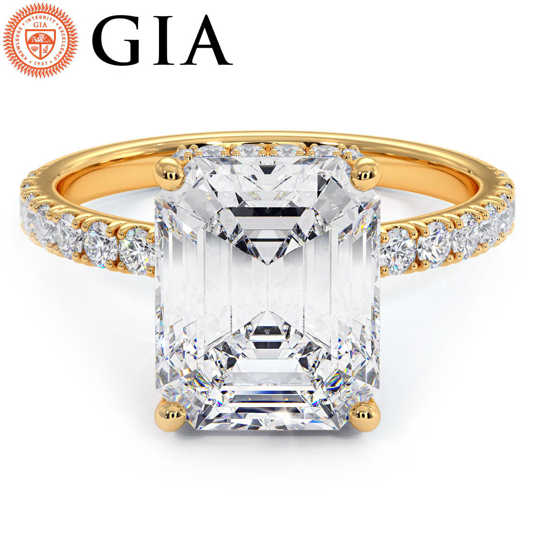 3 Carat Emerald Cut Under Halo Petite Micropavé