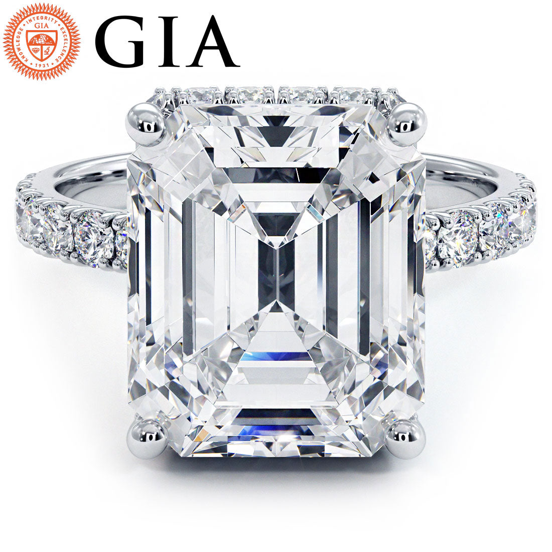 6 Carat Emerald Cut Under Halo Petite Micropavé