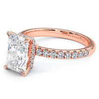 2.55ctw GIA Certified E-VS1 Radiant Cut Under Halo Petite Micropavé Lab Grown Diamond Engagement Ring set in 14k Rose Gold