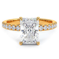 2.55ctw GIA Certified D-VS1 Radiant Cut Under Halo Petite Micropavé Lab Grown Diamond Engagement Ring set in 14k Yellow Gold
