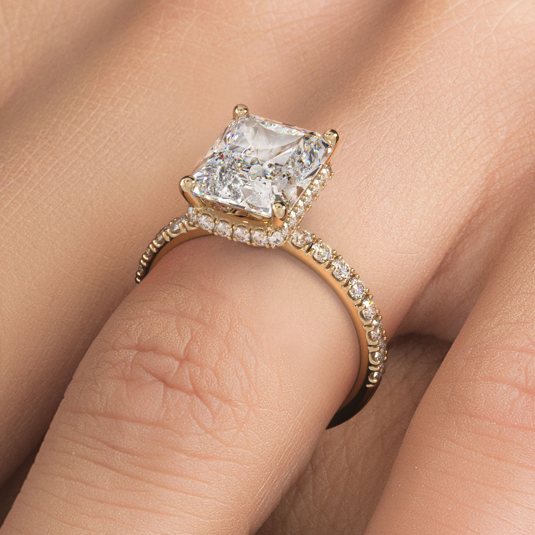 3 Carat Radiant Cut Under Halo Petite Micropavé