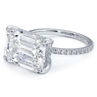 5.59ctw GIA Certified E-VVS2 Emerald Cut East to West Petite Micropavé Lab Grown Diamond Engagement Ring set in Platinum