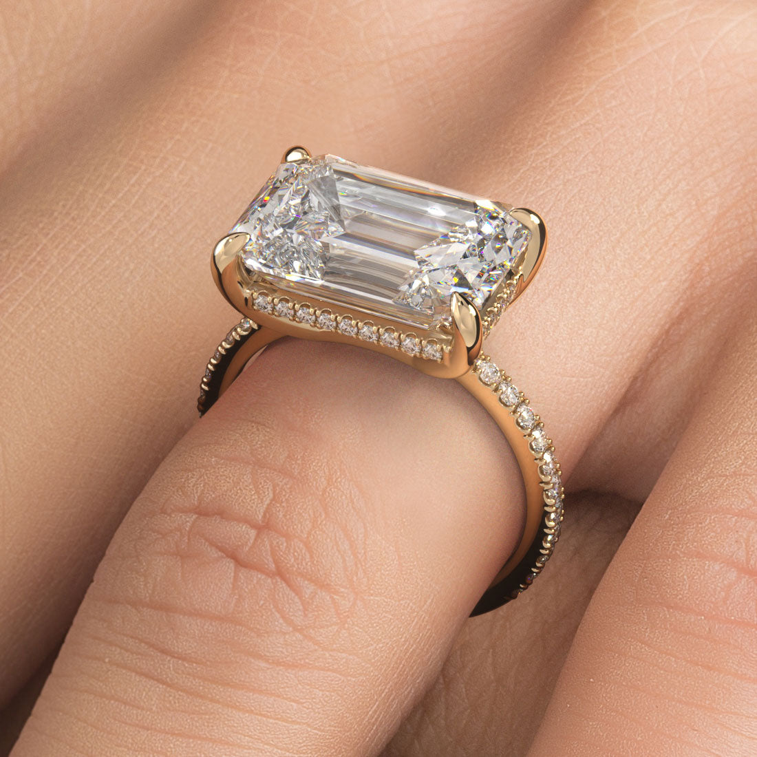 5 Carat Emerald Cut East to West Petite Micropavé